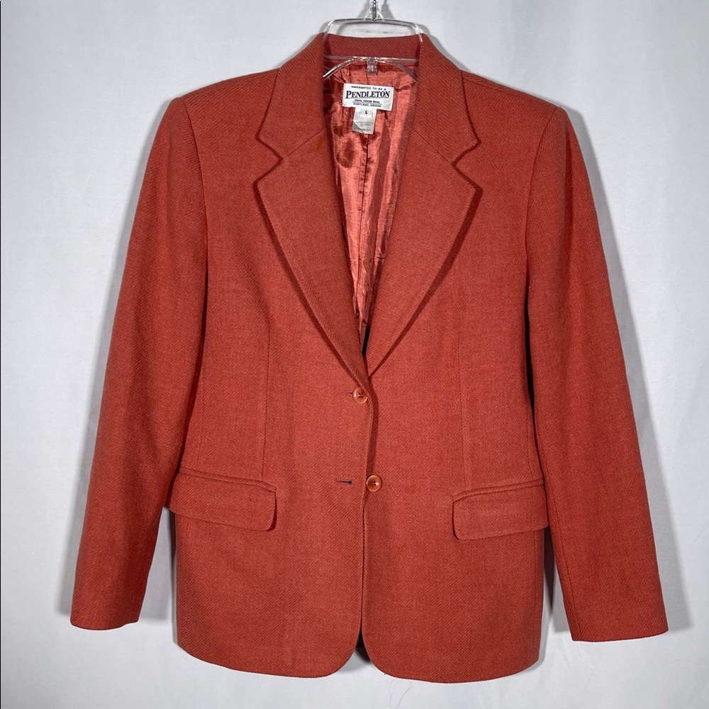 PENDLETON WOMENS ORANGE WOOL BLAZER SUIT JACKET 6